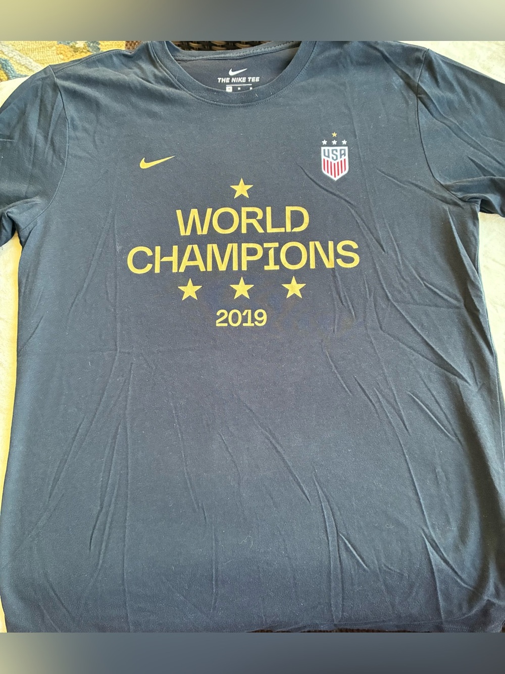 USA Women's Soccer 2019 World Champions Black T-shirt Size Medium Nike Dri-fit